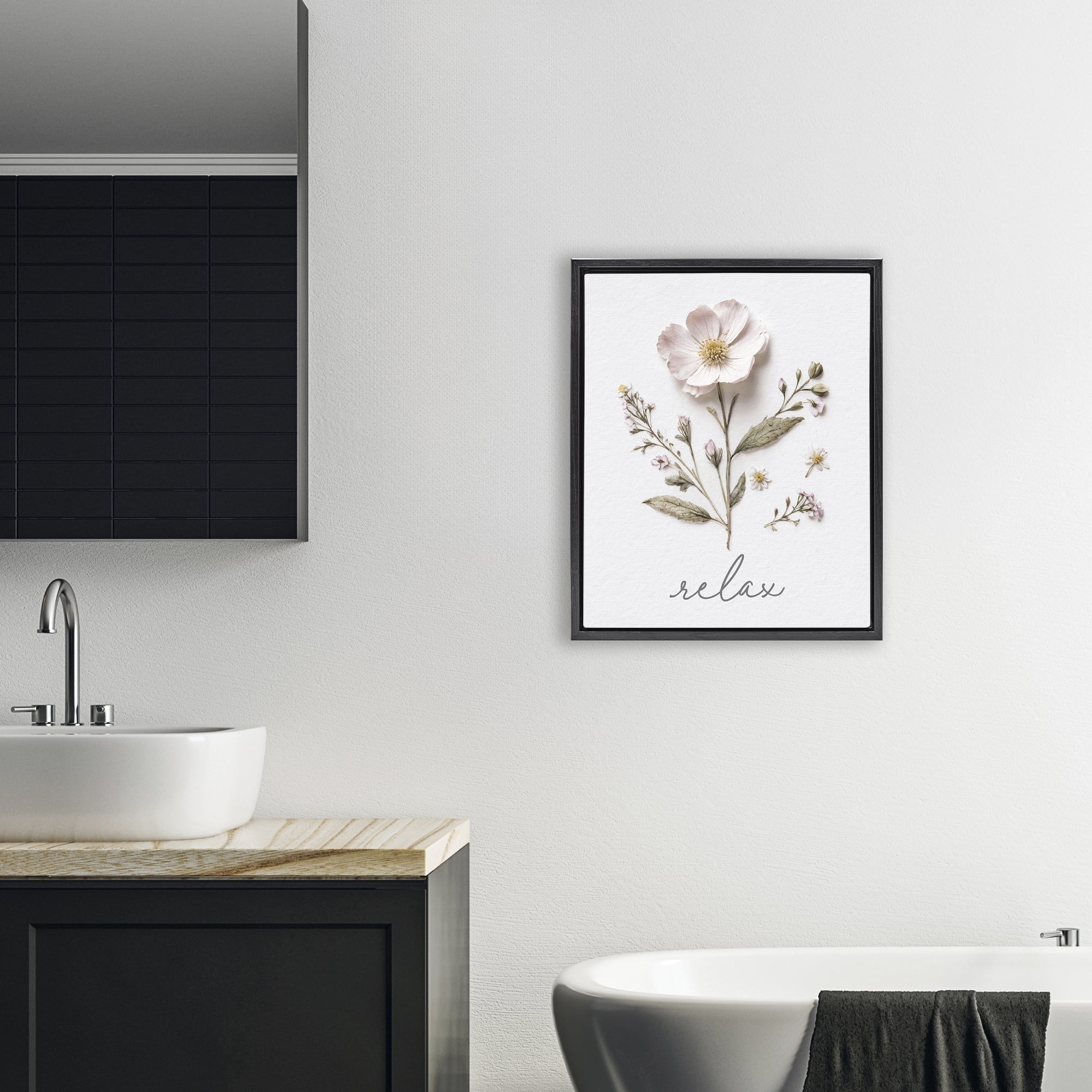 Pressed Flowers Relax Black Framed Floater Canvas Wall Art, design by Lettered and Lined