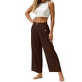 thumbnail image 4 of Miluxas Womens Solid Wide Leg Ankle Pants Elastic High Waisted Straight Leg Cropped Pants with Pockets Work office Dressy Trousers Streetwear Brown, 4 of 8