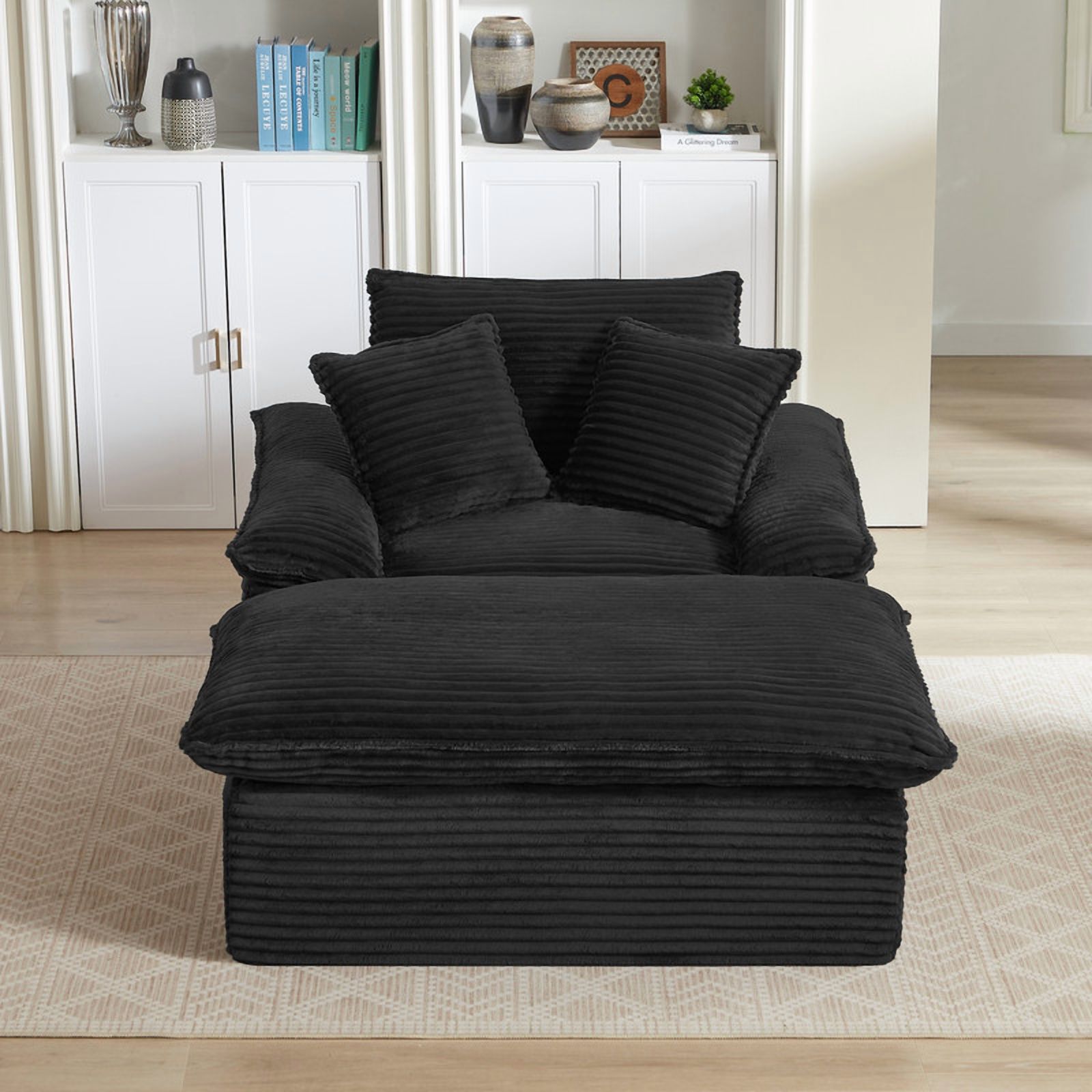 Miniyam 52 in Comfortable Cushioned Compression Single Seat Sofa with Footrest Design, Black Chaises for Living Room, Bedroom