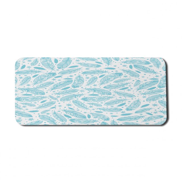 Feather Computer Mouse Pad, Vintage Monochrome Pattern of Quills and Sun Motifs Design, Rectangle Non-Slip Rubber Mousepad X-Large, 35" x 15" Gaming Size, Pale Blue and White, by Ambesonne