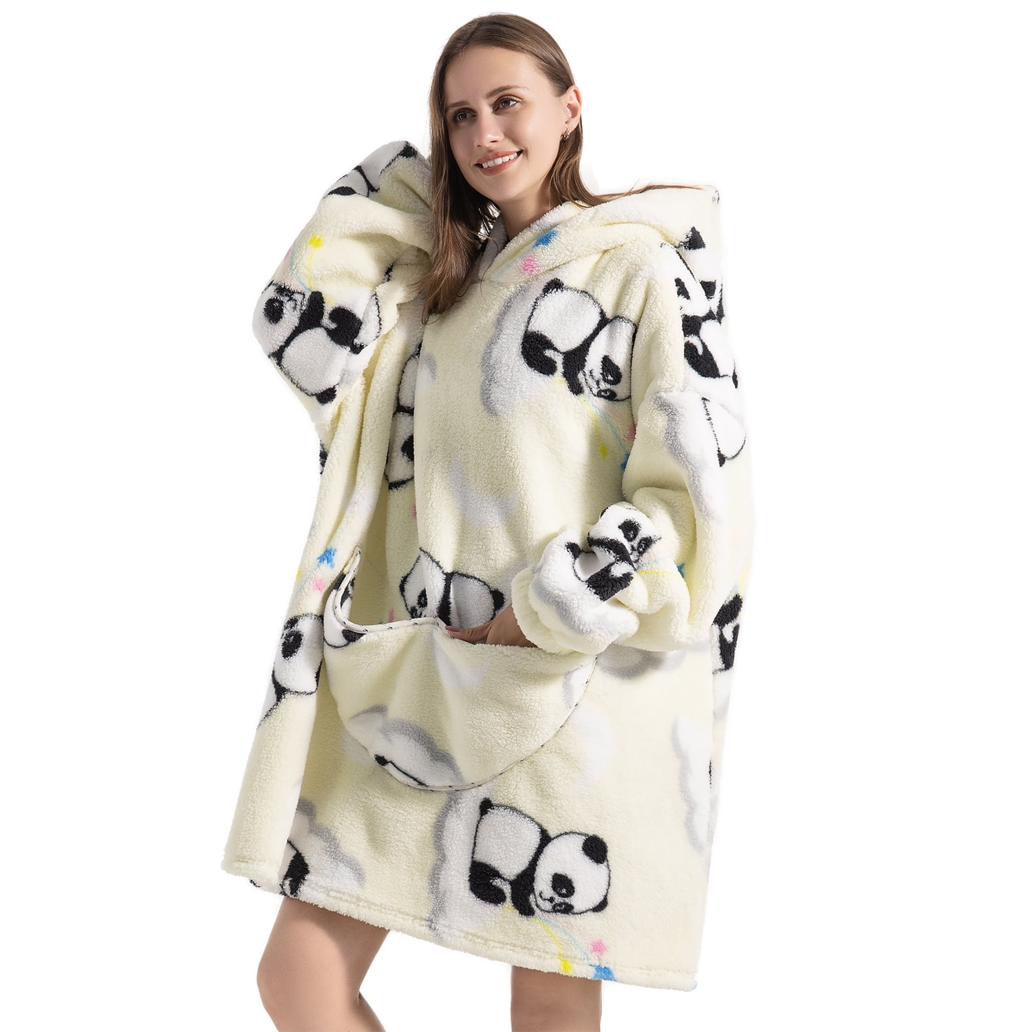 Msrlassn Hoodie Blanket for Women Adults Wearable Hooded Sweatshirt Pullover, Wearable Blanket Hoodie Super Soft Warm Cosy Sweatshirt with Big Pocket