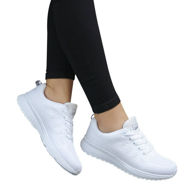 HBFAGFB Espadrilles pour Femmes Mode en Maille Respirante Course Sport à Lacets Chaussures Décontractées Blanches Taille 37