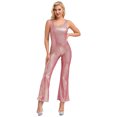 thumbnail image 3 of iixpin Women's Adult 70s Disco Outfit Halloween Sleeveless Flared Jumpsuit Long Bodysuit Costume Red 160, 3 of 6