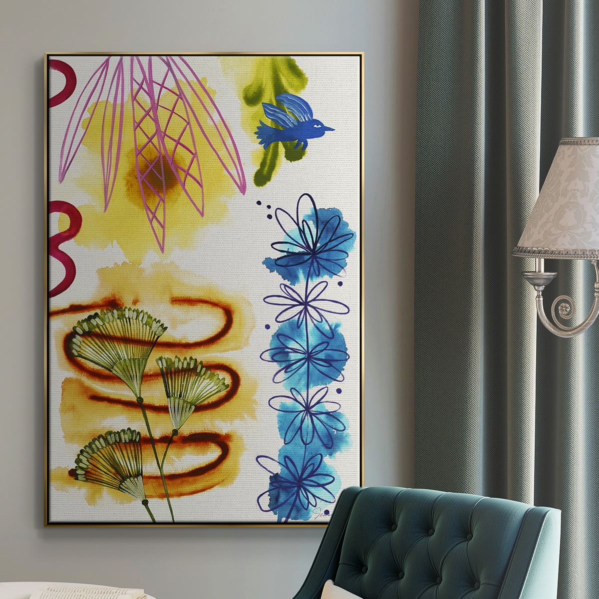 Flower Power I Framed Premium Gallery Wrapped Canvas - Ready to Hang - 27 x 41 - Gold Floating Frame