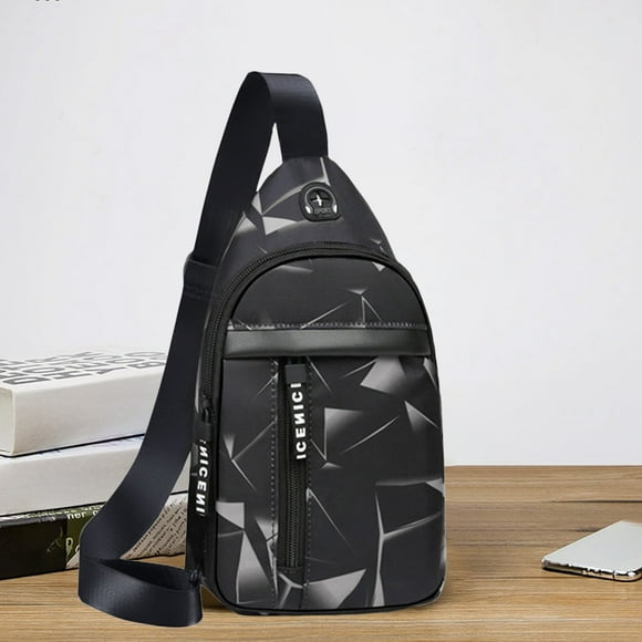 Bolso de pecho cruzado para hombre | Mochila de hombro de viaje para ocio y negocios | Tela ligera | Múltiples compartimentos | Cierre seguro | Negro | 32x17x6cm | Se adapta a billeteras, teléfonos
