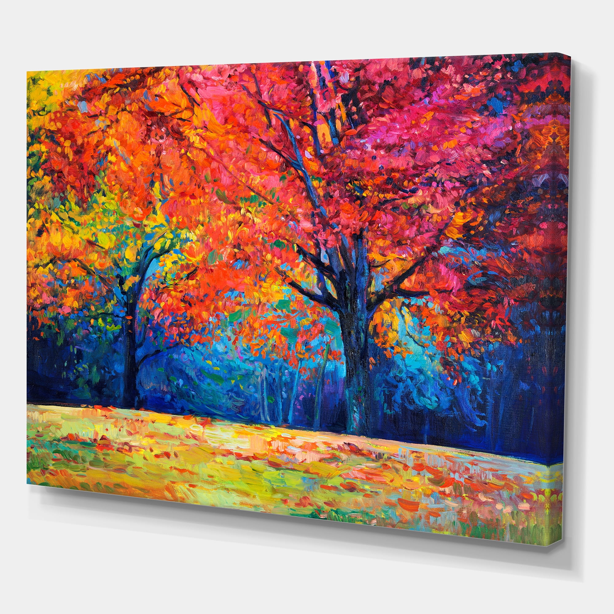 Designart ' Abstract Vibrant Red Tree In Autumn Landscape ' Traditional Canvas Wall Art Print