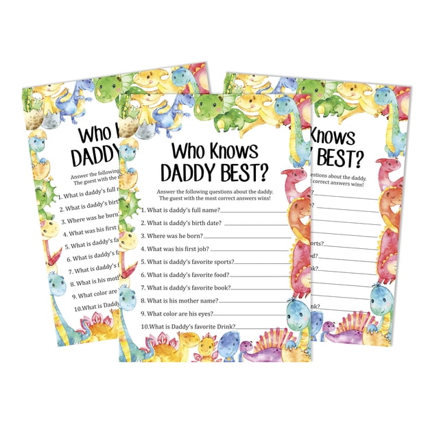 Inkdotpot Dinosaur Jungle Animals 50 PackWho Knows Daddy BestBaby Shower GameCards FunActivity Cards