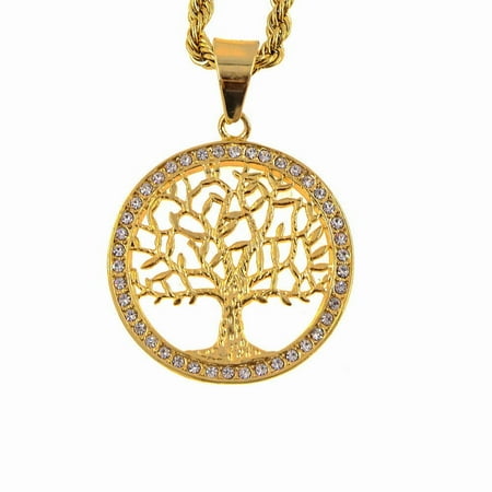 New Arrival Classic Fashion Tree of Life 14K Yellow Gold Crystal Necklaces & Pendants Women Zircon Chain Jewelry Collier Femme