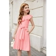 thumbnail image 3 of Arshiner Girls Dress One Shoulder Formal Ruffle Trim Birthday Party Dresses with Belted Pockets, 3 of 6