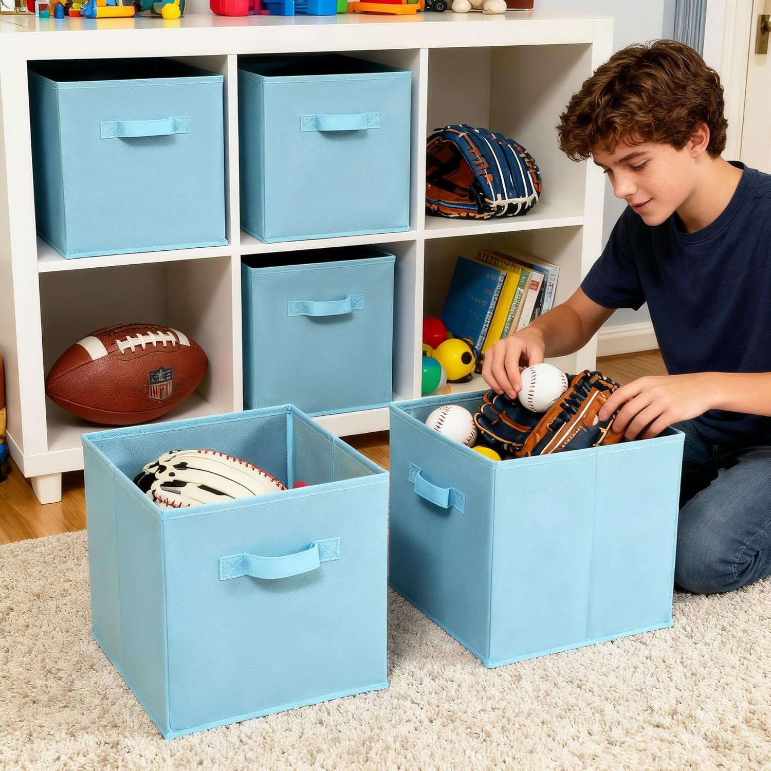 GRANNY SAYS 11 Inch Cube Storage Bins, Fabric Storage Baskets with Handles, Collapsible Cube Organizer for Shelves and Closet, 6-Pack, Blue