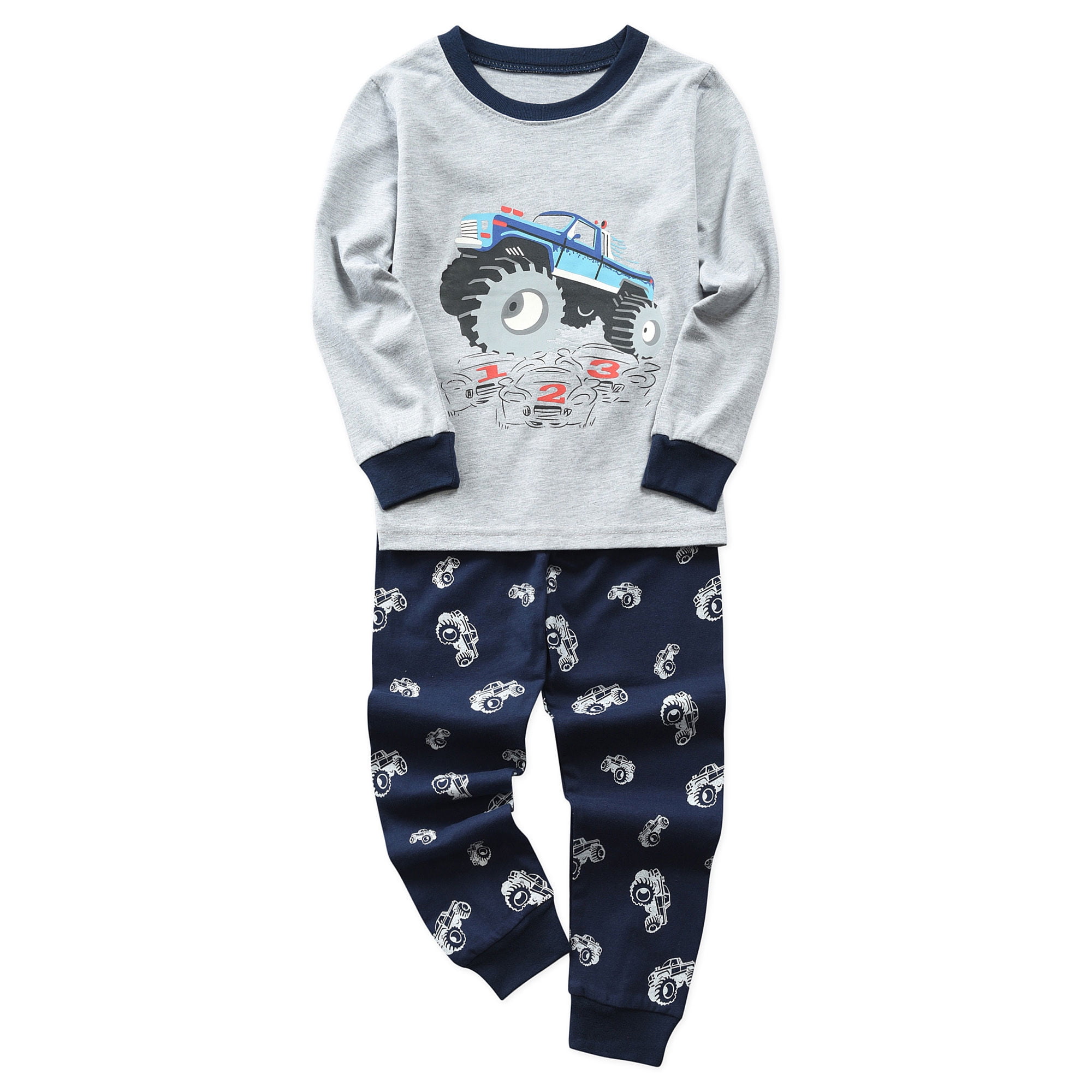 Toddler Boys Pajamas Monster Truck 100% Cotton Kids Dinosaur 2 Piece ...