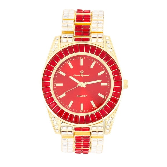 Watch on and Bust Down The Wrist with Lotta of The Whitest and Colorful Crysal Clear Flawless Baquettes! Newest Bling'ed Out Charles Raymond Timepiece - ST10377G Blood Red
