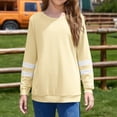 thumbnail image 4 of Dweltoz Girls Long Sleeve Shirts Striped Color Block Crewneck Tees Casual Loose Fit Tunic Tops Soft Pullover Sweatshirts Kids Big Girls Fall Back to School Clothes Size 2-13 Years,Beige, 4 of 6