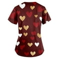 thumbnail image 3 of Valentine's Day Women's Nurse Uniforms Summer Love Heart Printed V Neck Breathable Workwear Shirt Short Sleeve Professionals Soft Stretch T-Shirts with Pockets wine Small, 3 of 4