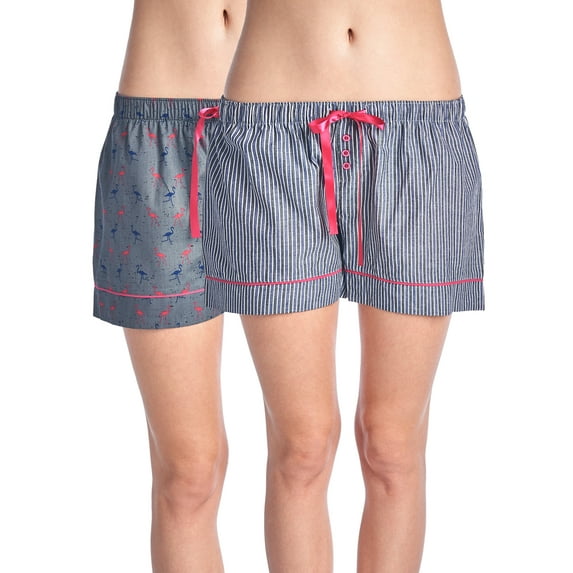 Casual Nights Women's 2 Pack Cotton Woven Lounge Boxer Shorts