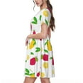 thumbnail image 2 of Picia Strawberry and Lemon Pattern Women's Short Sleeve Summer Dress Pleated Loose Swing Knee Length Short Sleeve Swing Dresses, 2 of 6
