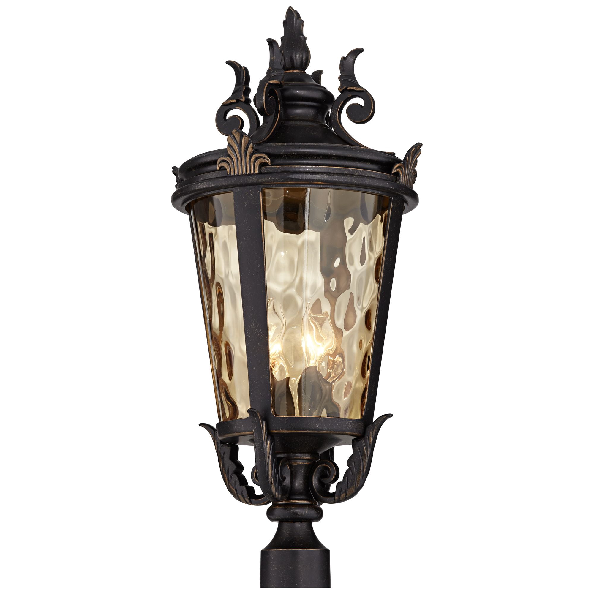 John Timberland Casa Marseille Vintage Outdoor Post Light Veranda Bronze with Pier Adaptor 28" Champagne Glass for Exterior Barn Deck House Porch Yard