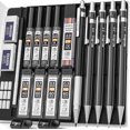 thumbnail image 1 of shiyou-Black Art Mechanical Pencil Set in Case, Metal Drafting Pencils 0.3, 0.5, 0.7, 0.9 & 2mm Graphite Lead Holders (2H HB 2B 4B Colored Lead) for Sketching Drawing with 9 Lead Refills, 2 Erasers, 1 of 4