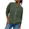thumbnail image 2 of Antinious Womens Plus Size Casual Solid Open Knit Long Sleeve Zipper Jacket Womens Outerwear Sweater Jacket for Women,Warm Trench Coat,Jackets for Women Trendy,Army Green,XL, 2 of 5