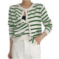 thumbnail image 2 of Aueoeo Women'S Casual Striped Cardigan Sweaters Long Sleeve Crew Neck Lady Jacket Button -down Open Front Coat Green XL, 2 of 3