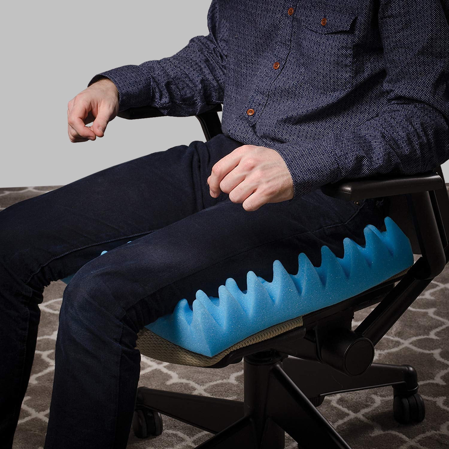 DMI Wheelchair Cushion for Pressure Ulcer, Egg Crate Foam for Bed Sores, Convoluted Egg Seat Cushion for Sitting, Wheelchair and Recliner Chair Pads, Blue, 16" x 18" x 4"