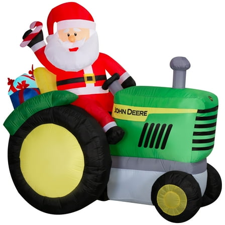 Gemmy Christmas Airblown Inflatable John Deere Tractor w/Santa Scene Deere, 5.5 ft Tall