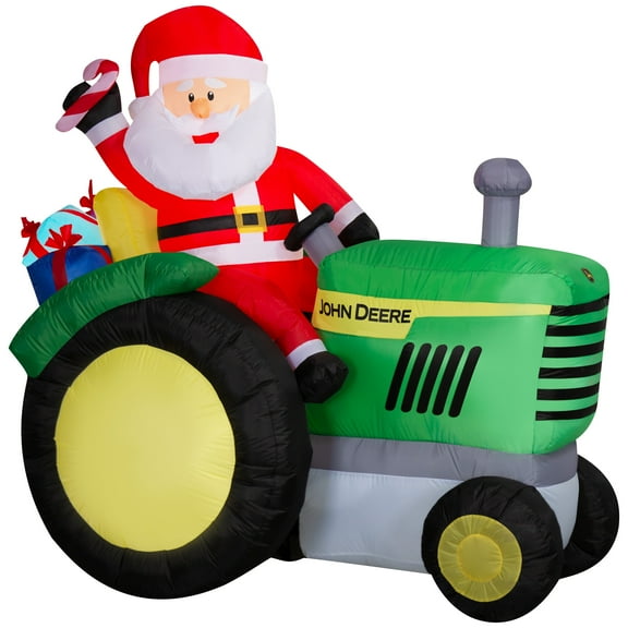 Gemmy Christmas Airblown Inflatable John Deere Tractor w/Santa Scene Deere, 5.5 ft Tall