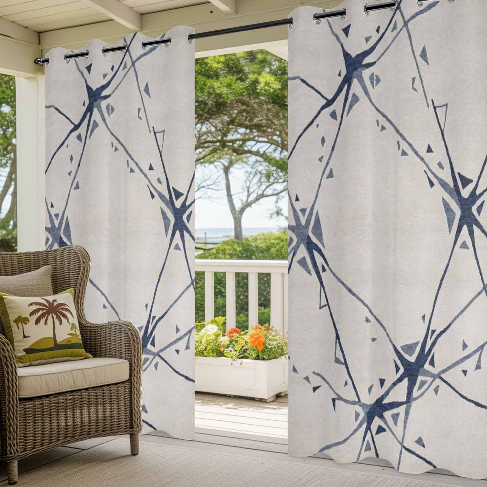 Abstract Geometric Outdoor Curtains for Patio, Navy Blue Splatter Lines Fragmented Crystal Style Sunshade Privacy Drapes Grommet Waterproof Outside Curtains for Porch Balcony 54"x 108", 1 Panel