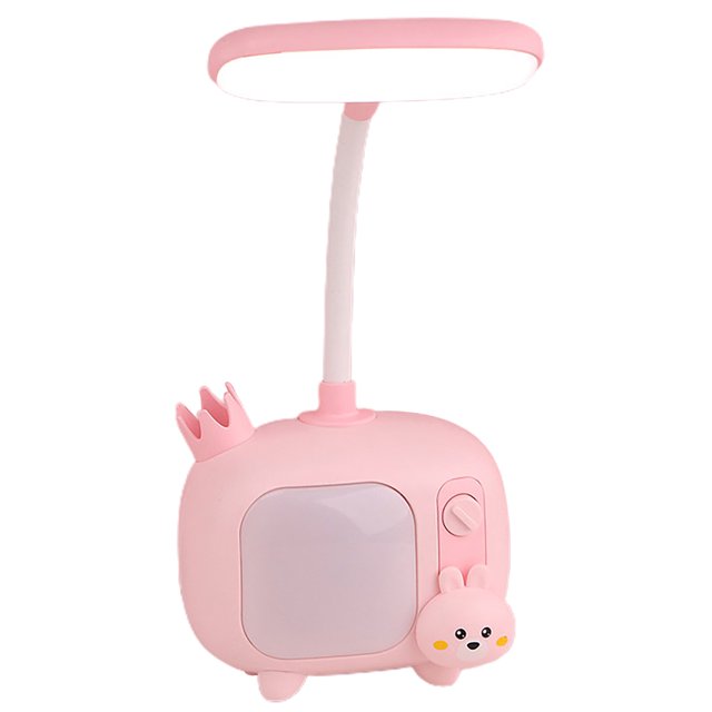 Trayknick LED Table Lamp Rechargeable Flicker Free Flexible Hose Design Creative Shape Brightness Adjustable USB Charging Cartoon Dimmable LED Reading Light for Home Pink Rabbit