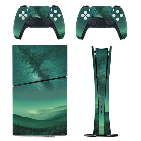 Night Sky Aurora Console Skin Bundle for PS5 Pro Slim Disc & Digital / PS4 - Full Wrap + Dual Controller Flair