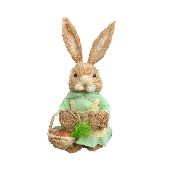 KUAZOU Easter Bunny Decorations,Earmouse Easter Decorations Bunny Figurines,Spring Rustic Sisal Bunny Statues for Home Table Office Farmhouse(A)