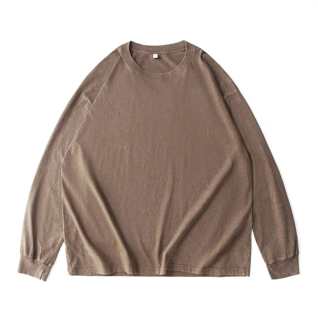 Jersey masculino de algodón puro desgastado - Corte holgado, manga larga, cuello redondo, informal