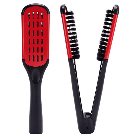 Boar Bristle Double Sided Brush Comb Clamp Anti-Static Hair Straightener Tool Comb Hair Splint Comb, Black