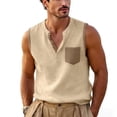 thumbnail image 2 of Lmueinov Mens Linen Henley Tank Top, Sleeveless Summer Beach Shirts Cotton Linen Vest, Lightweight Relaxed Fit, S-2XL, 2 of 5