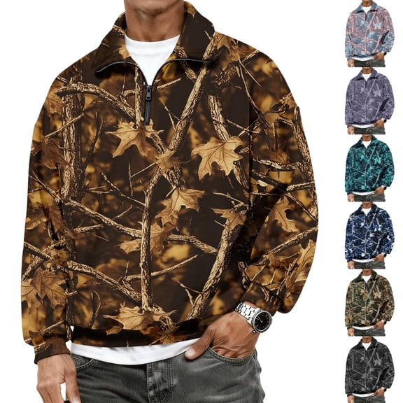 Havenx Men's Flannel 1/4 Zip Pullover Sweatshirt Long Sleeve Collared Pullover Sweater Mock Neck Camouflage Print Sweatshirt 2026 Fall Winter Casual Lightweight Soft Outfits,Black L