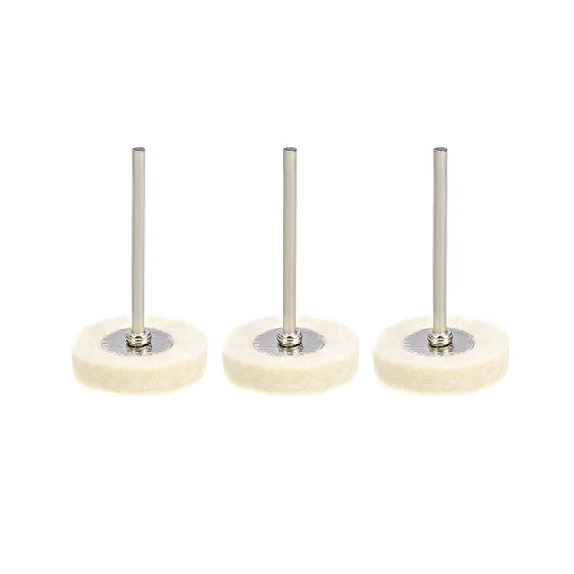 Ruedas de pulido de fieltro de lana mini de 25 mm x 5.5 mm con eje de 2.35 mm para herramienta rotativa, blancas, 3 piezas