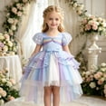 thumbnail image 2 of FYDUU Girls Puffy Pageant Rainbow Tulle Princess Dresses Tiered Birthday Party Tutu Gown With Long Train Formal Performances Dresses 3-4 Years, 2 of 7