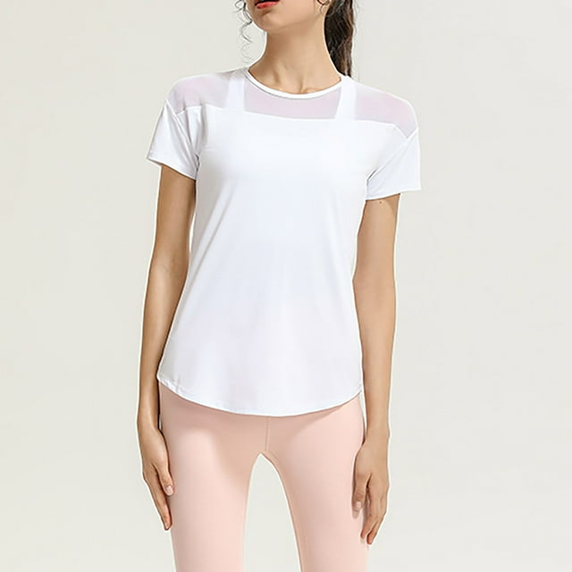 BEFOKA T-Shirt Grande Taille pour Femmes, Blouse Décontractée d'Été pour Femmes, T-Shirt à Manches Courtes Col Rond Uni Style Maille Dos Ajouré Ample Séchage