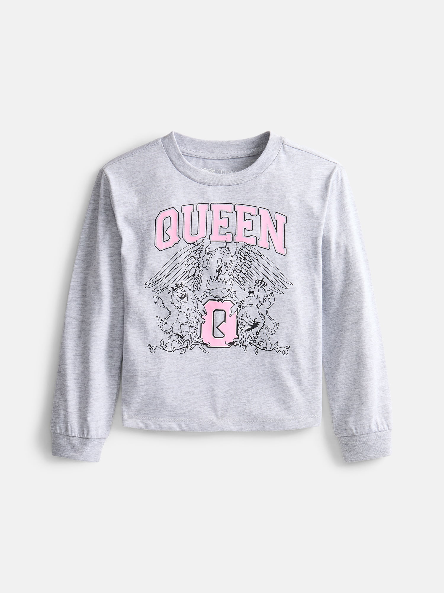 Wonder Nation Girls Graphic Queen Crest Tee with Long Sleeves, Sizes 4–18