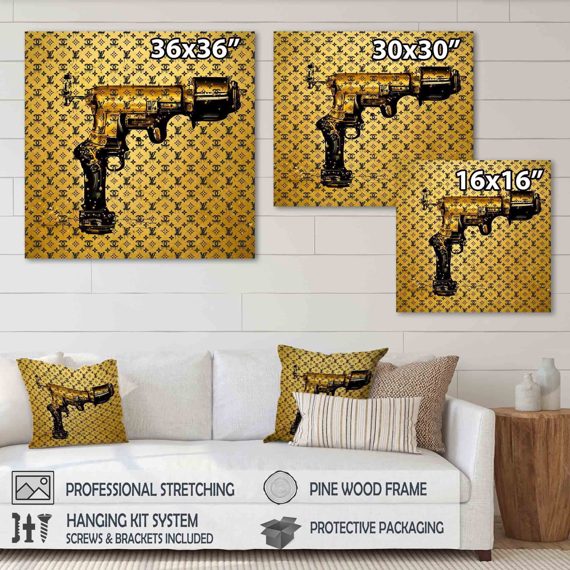 Designart Gold Designer Pistol IV Canvas Wall Art