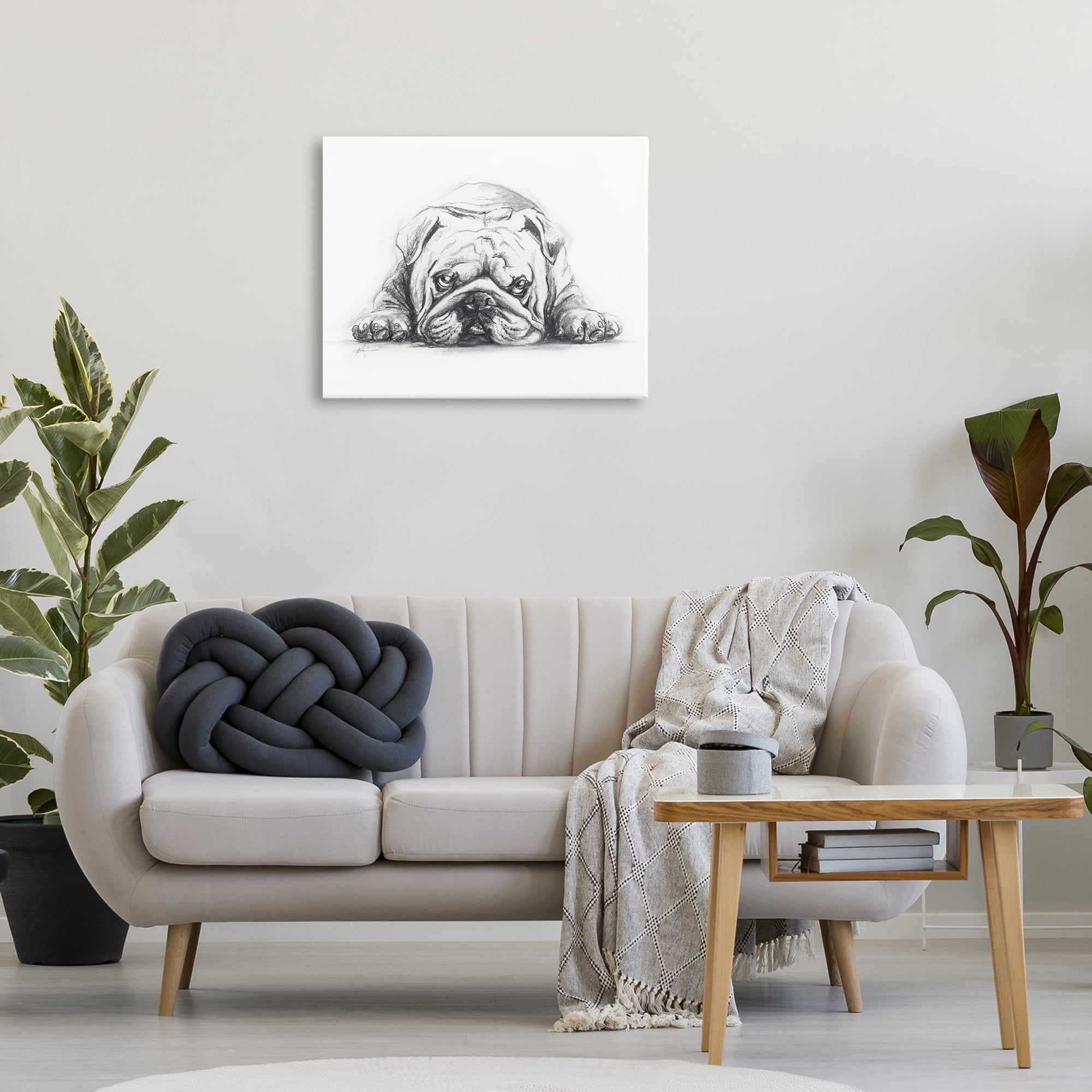 Stupell Industries Bulldog Puppy Naptime Animals Drawing Wrapped Canvas Art Print Wall Art, 30 x 24
