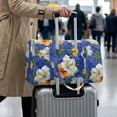 thumbnail image 4 of Garronmavis Large Blue Tropical Hibiscus Quilted Duffle Bag for Women, Weekender Travel Bag Carry On Overnight Gym Dance Tote with Luggage Sleeve & Zipper Pockets, 4 of 7
