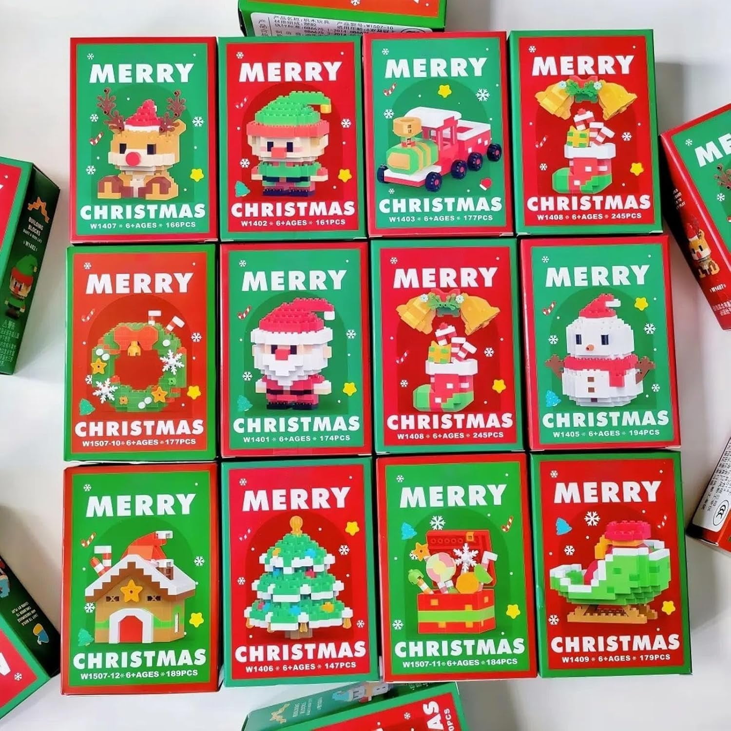 SOMIK Santa Claus Design Building Blocks 12 Set, Christmas Element Building Blocks, Mini Christmas Theme DIY Ornaments, Xmas Building Figures Stocking Stuffers for New Year Birthday Gifts