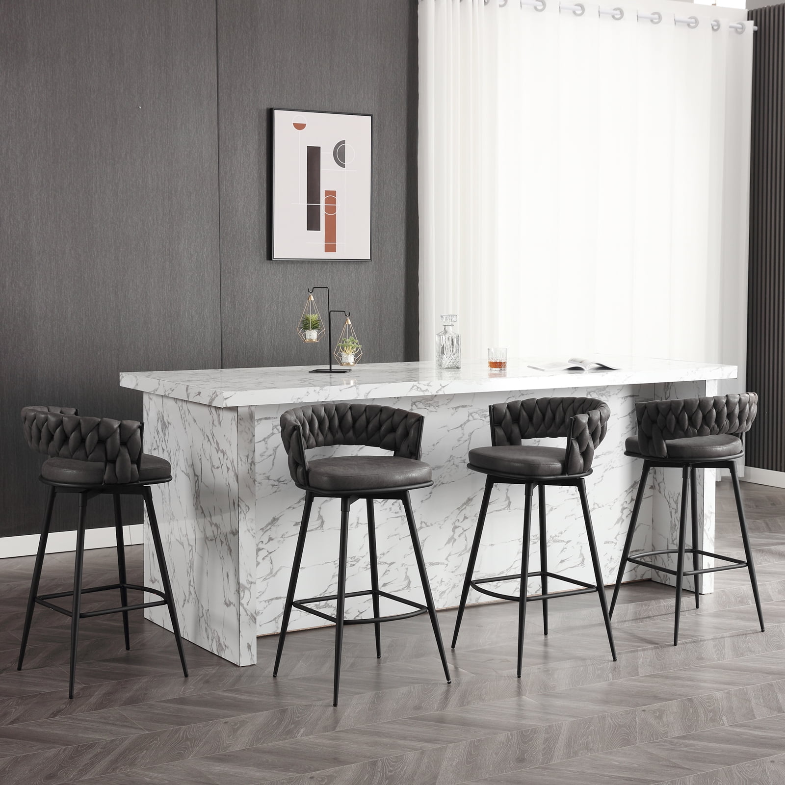 BFZ Upholstered Backrest Bar Stools, Black/Gray (Set of 2)
