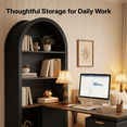 thumbnail image 7 of NORTHSKY 61" L Shaped Desk with Arched Bookshelf, Fluted Corner Computer Desk with 3 Drawers, Sleek Sliding Door, Built-in Charging Station, Elegant Modern Workstation for Home Office, Black, 7 of 7