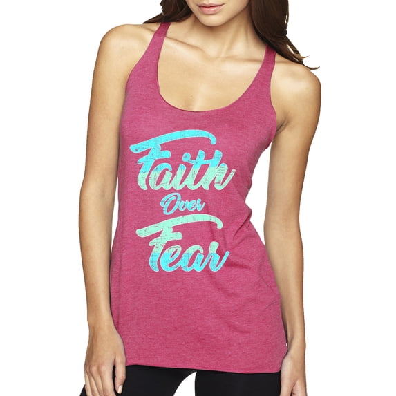Wild Bobby, Faith Over Fear, Inspirational/Christian, Women Tri-Blend Racerback Tank Top, Vintage Pink, Medium
