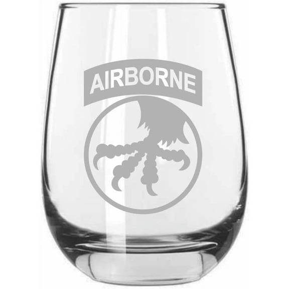 17th Airborne Division Military Etched 15.25oz Libbey Stemless Wine Glass