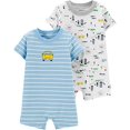 thumbnail image 2 of Carter's Baby Boy's 2 Pack Cotton Romper Creeper Set (Stripe/Multi/Car, 6 Months), 2 of 2