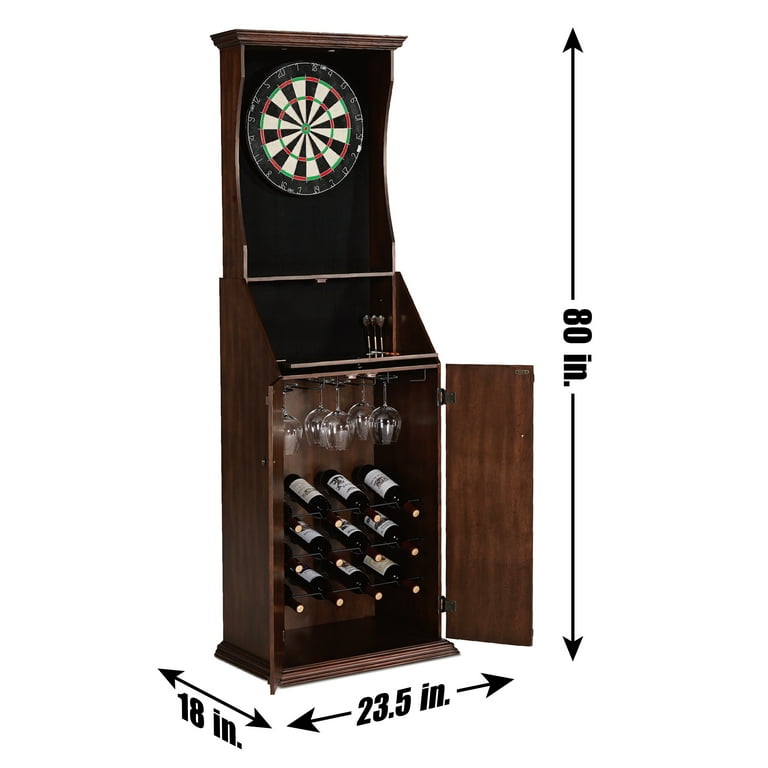 Mayberry Hill Bones Dartboard Cabinet with Wine Storage in Tobacco