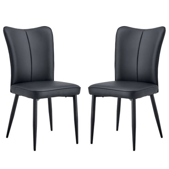 Nmkwnr Pack of 2 PU Leather Dining Chair Set with Black Metal Legs, Armless Side Chair for Kitchen, Living Rooms, Dining Room, Black